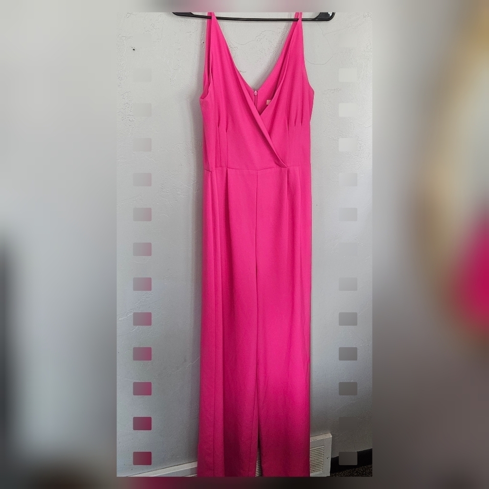 Hutch Anthropologie Women's 6 Hot Pink Fuchsia Jumpsuit Wide Leg Surplice V-neck